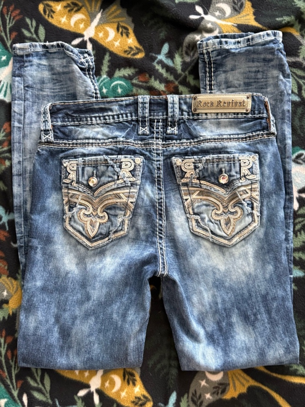 Rock Revival Delu Straight Jeans Mid Rise Clouded Bleach Wash Size 29